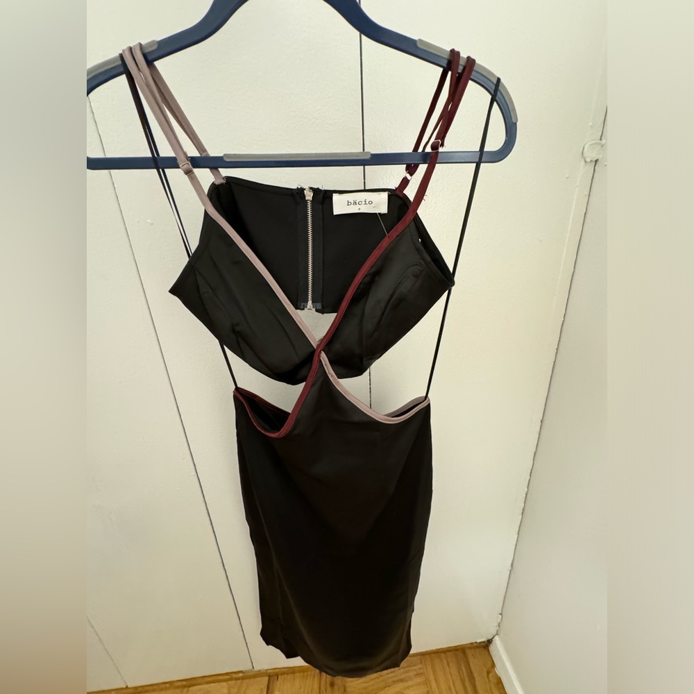 Satin cut out midi dress with deep and light purple accents. NWT - Picture 2 of 5